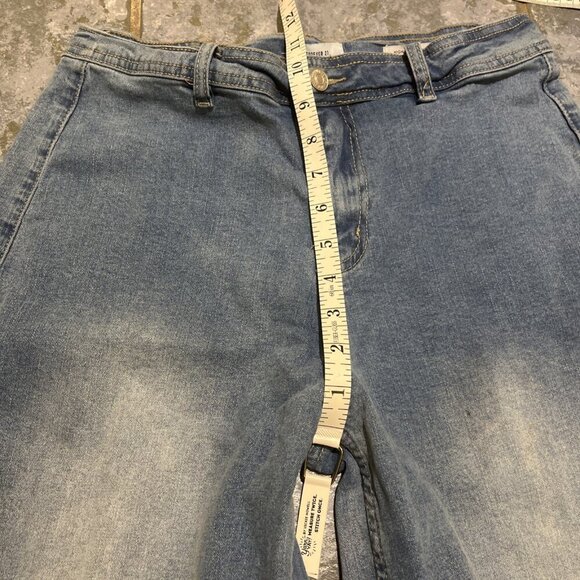 Forever 21 Jeans Women’s Sz 27 Blue Faded High Rise Wide Leg Stretch Raw Hem Y2K - Picture 8 of 11